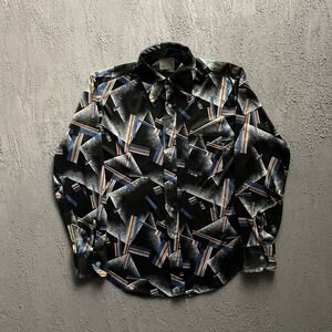 Vintage Geometric Abstract Disco Shirt Mens Large Black 70s Unbranded
